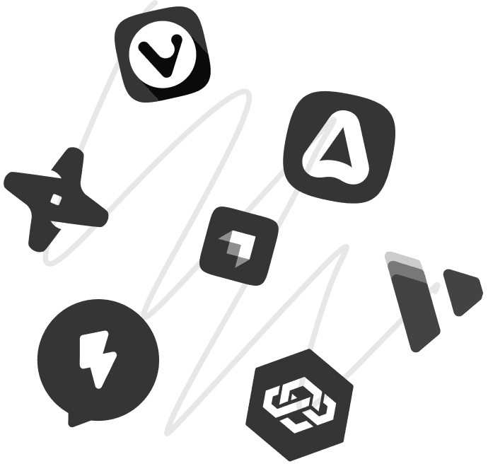 Illustration of scattered app icons symbolizing tool overload and lack of focus.